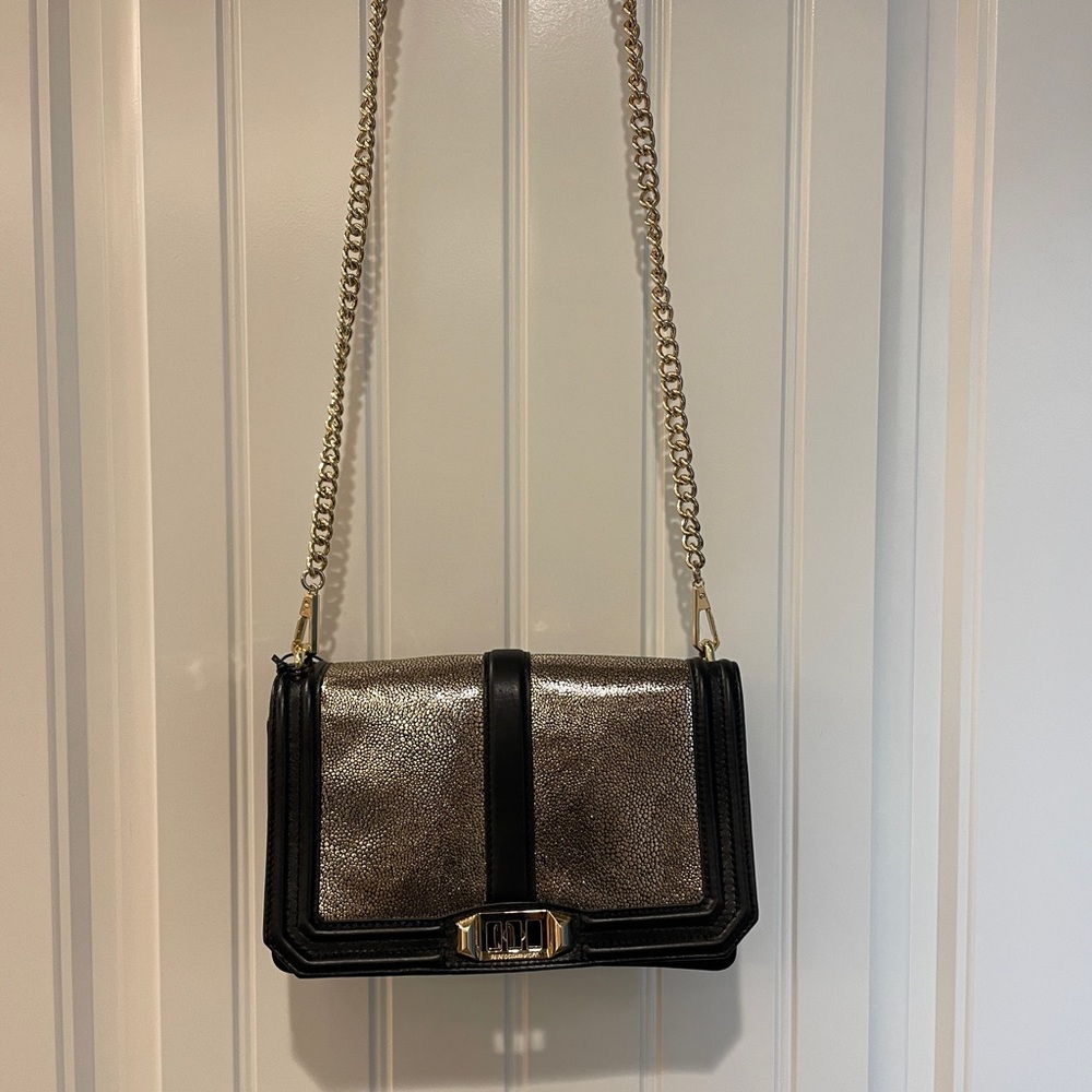 Rebecca Minkoff  crossbody black and gold bag.